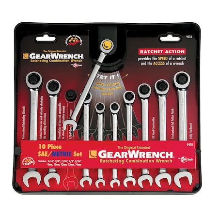 Gearwrench GEARWRENCH 12 Point Metric and SAE Ratcheting Combination Wrench Set 10 pc 9418